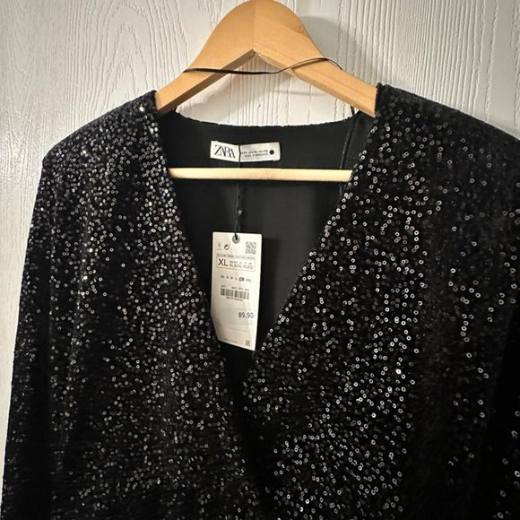 SHORT SEQUIN DRESS - Black | ZARA - Picture 6 of 8